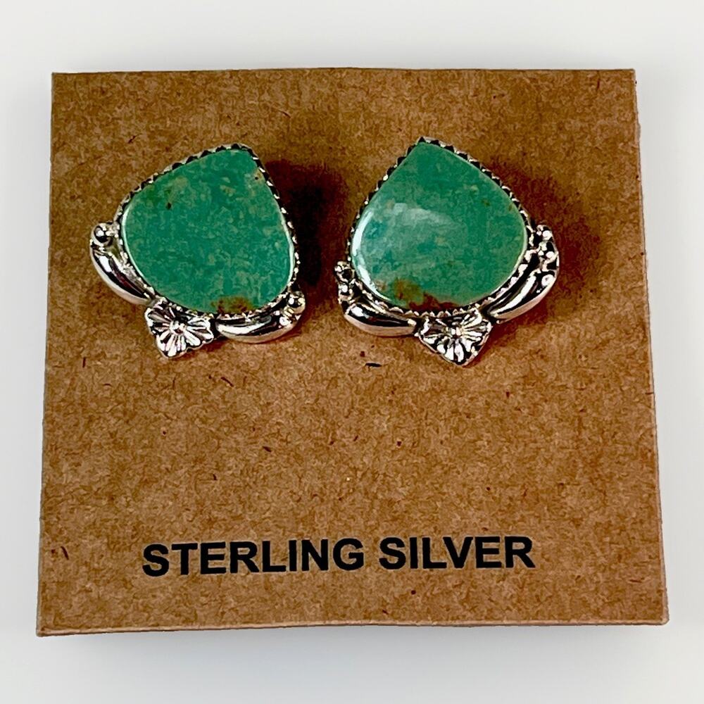 Southwestern Royston Turquoise 925 Sterling Silver Pear Shape Stud Earrings